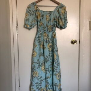 NWOT Blue and Yellow Puff Sleeve Maxi Sundress
